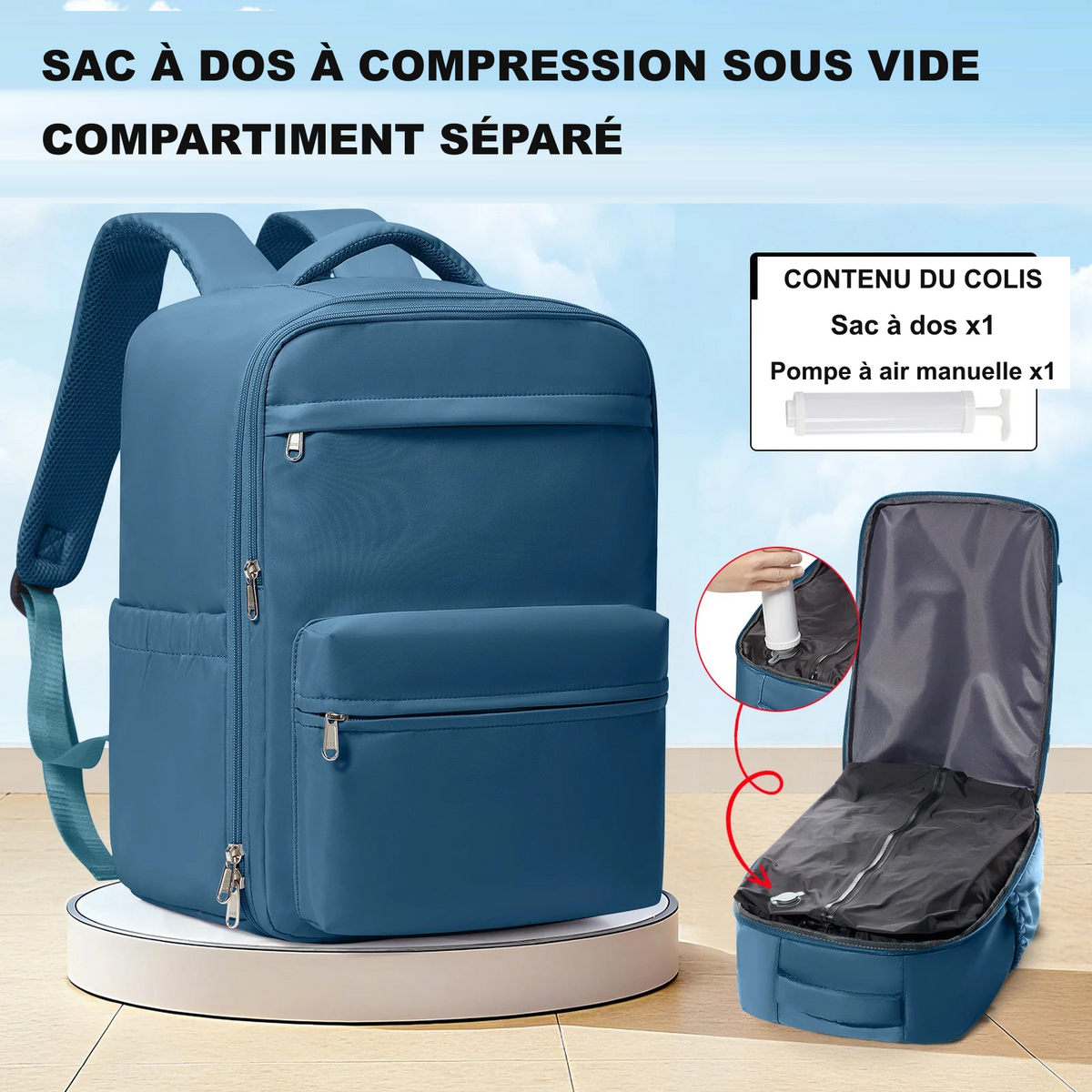 Sac à dos cabine 40x30x20 compression avec compartiment ordinateur
