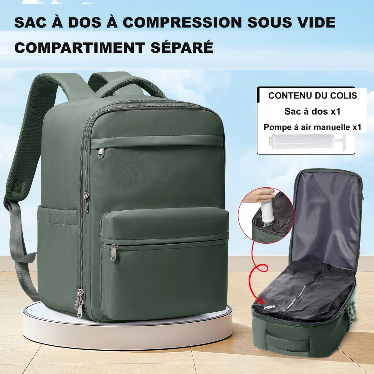 Sac à dos cabine 40x30x20 compression avec compartiment ordinateur