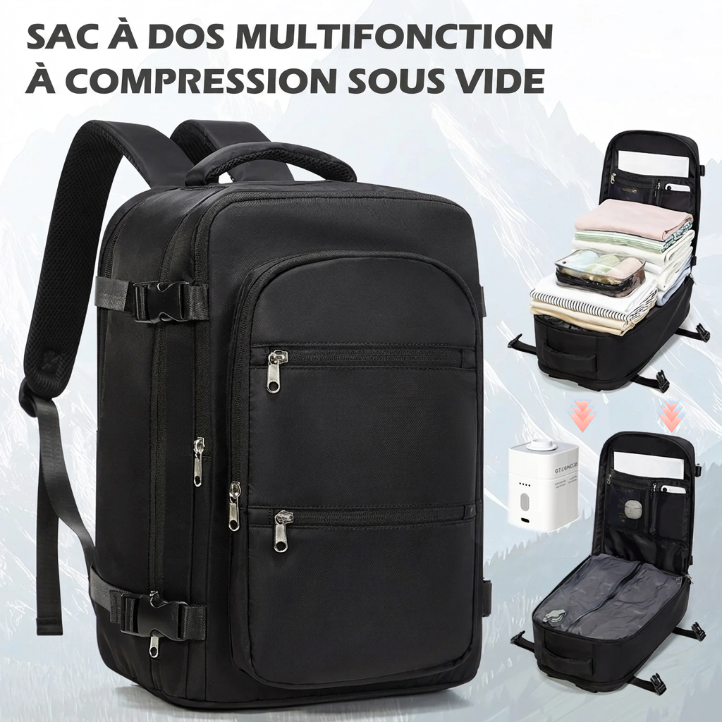 Sac à dos cabine 40x30x20 à compression sous vide