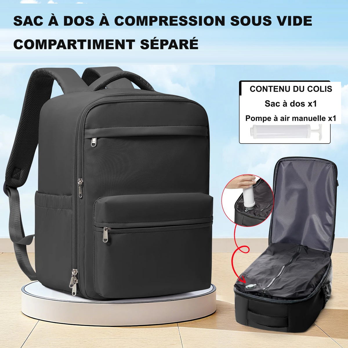 Sac à dos cabine 40x30x20 compression avec compartiment ordinateur