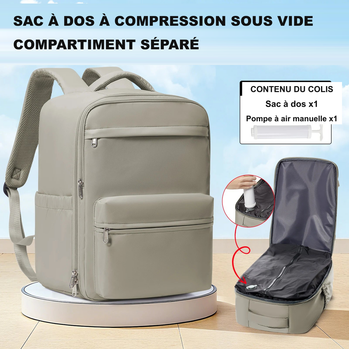Sac à dos cabine 40x30x20 compression avec compartiment ordinateur