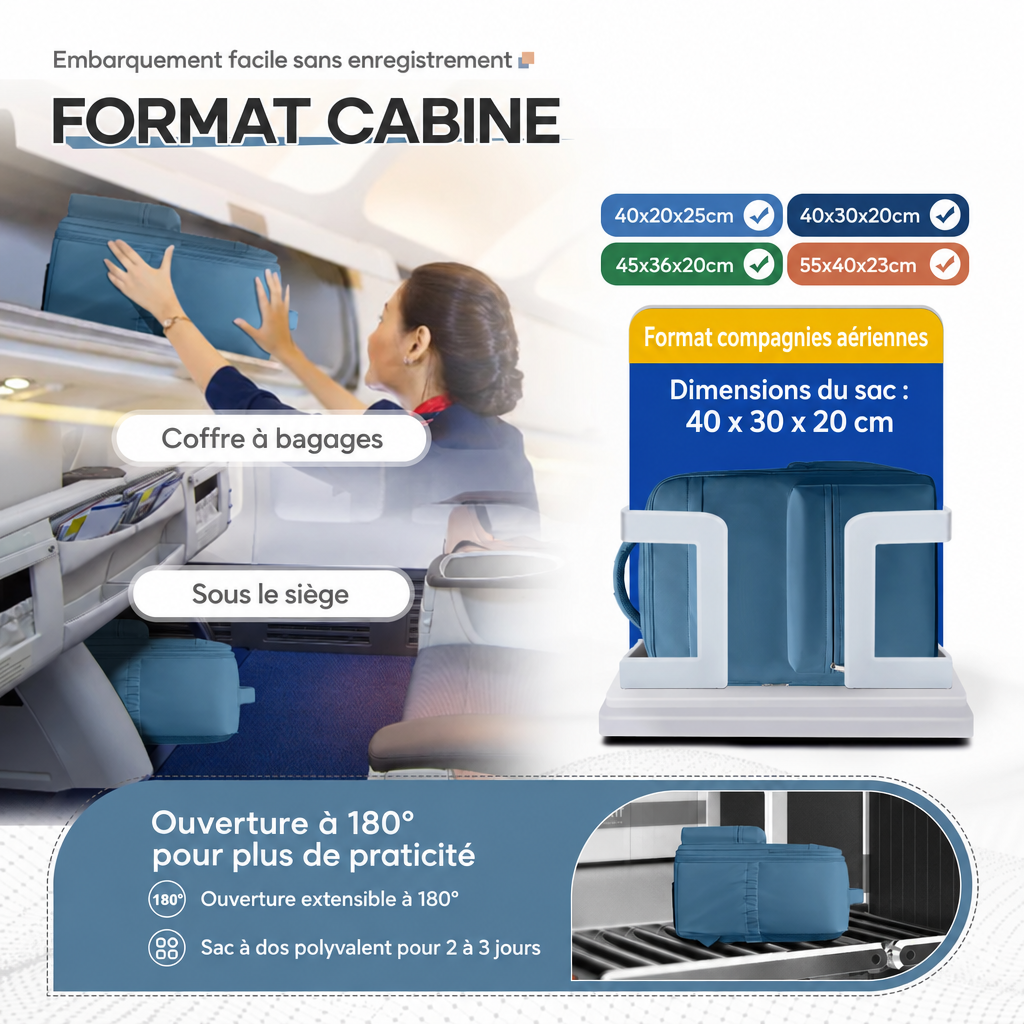 Sac à dos cabine 40x30x20 compression avec compartiment ordinateur
