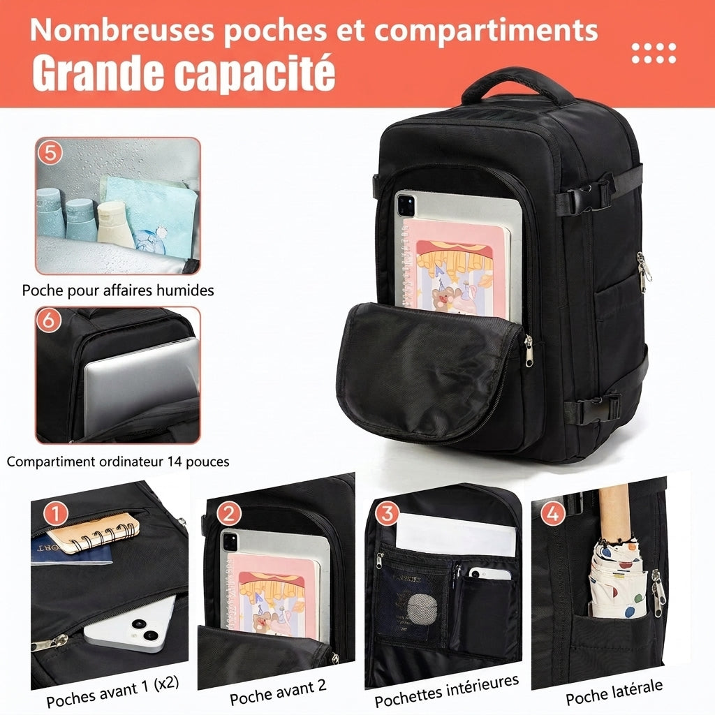 Sac à dos cabine 40x30x20 à compression sous vide