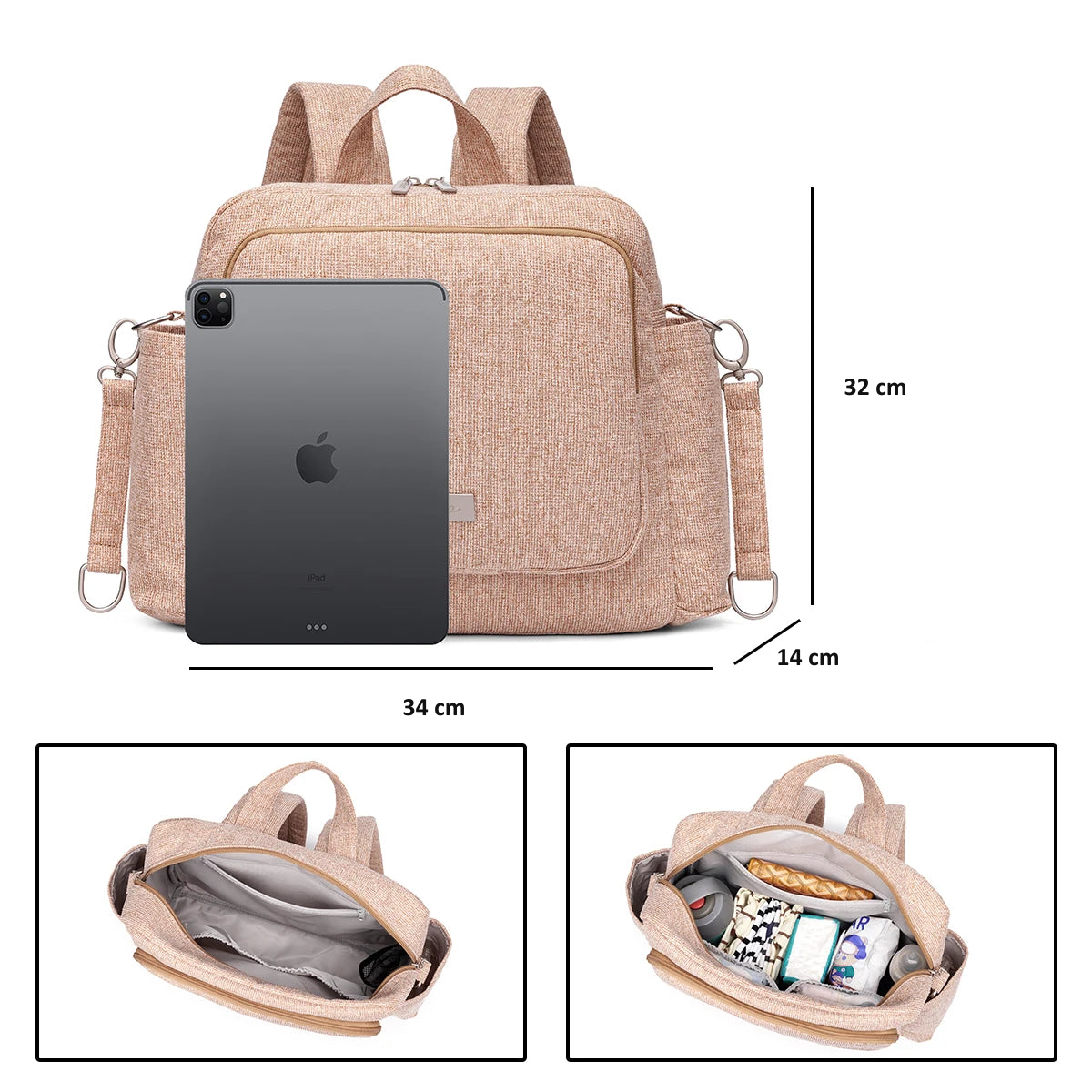 Sac à dos à langer léger avec sangles poussette