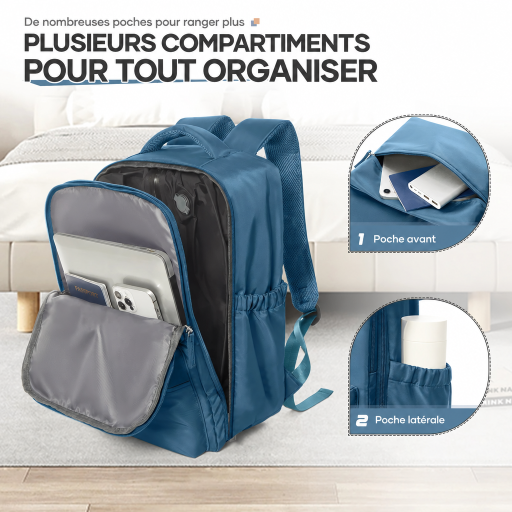 Sac à dos cabine 40x30x20 compression avec compartiment ordinateur