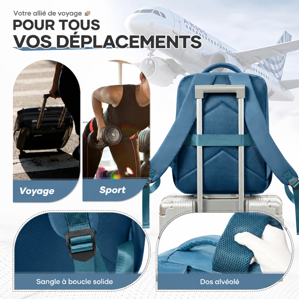 Sac à dos cabine 40x30x20 compression avec compartiment ordinateur
