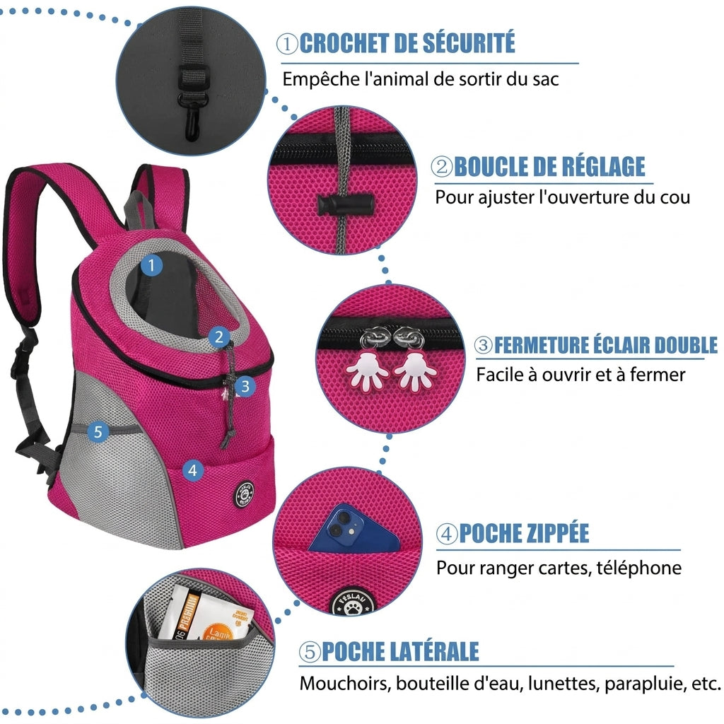 Sac à dos chien en mesh respirant, petites races 1 à 12 kg
