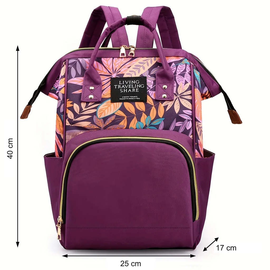 Sac à dos à langer motif feuillage