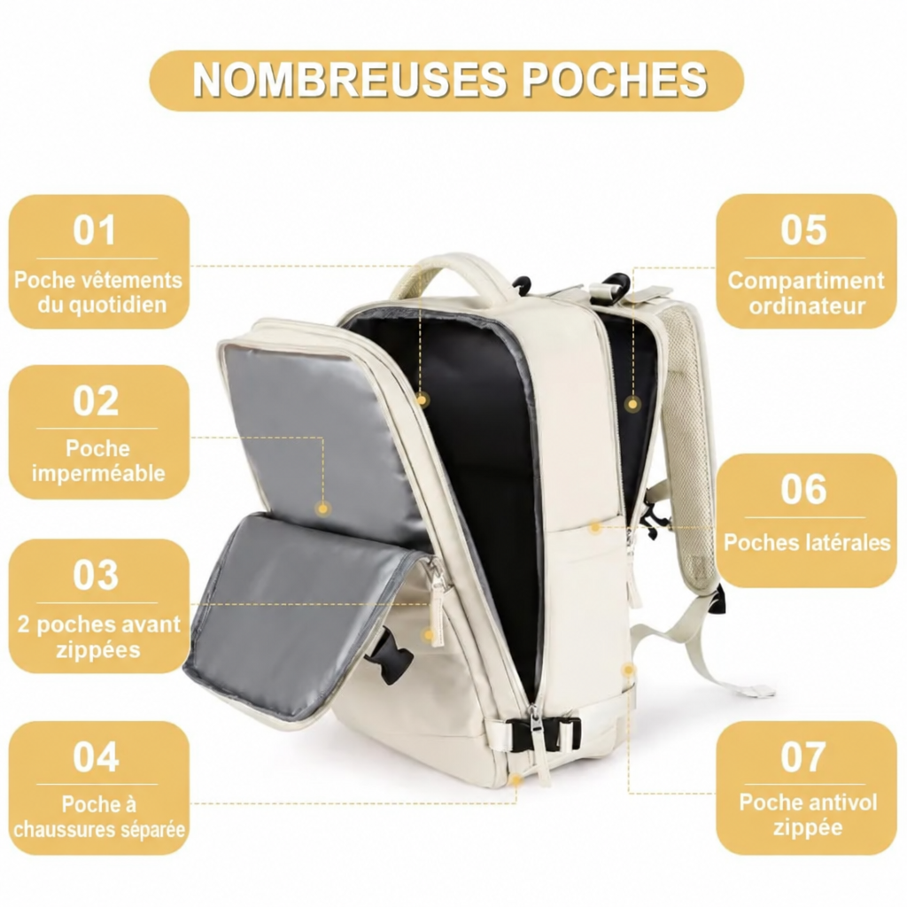 Sac à dos cabine 40x20x25 avec compartiment chaussures