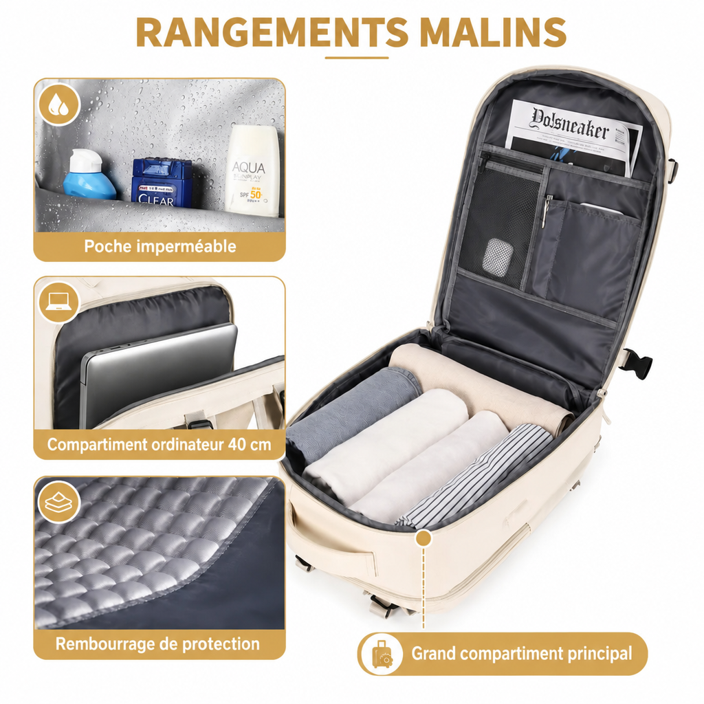Sac à dos cabine 40x20x25 avec compartiment chaussures