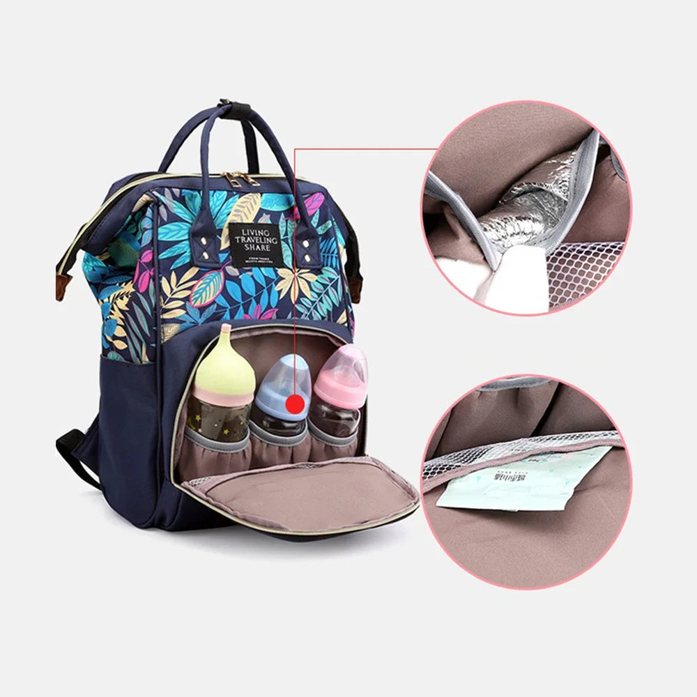 Sac à dos à langer motif feuillage