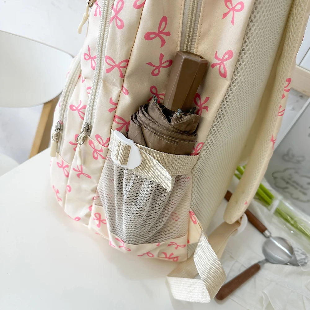 Sac à dos scolaire motif noeuds avec sacoche et trousse