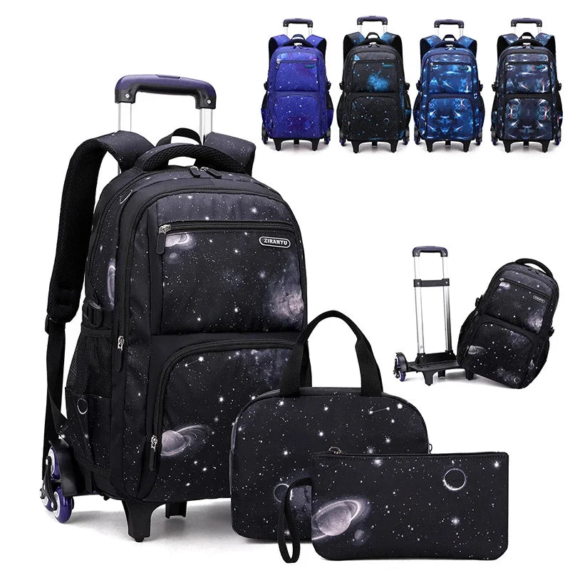 Sac à dos à roulettes garçon motif galaxie