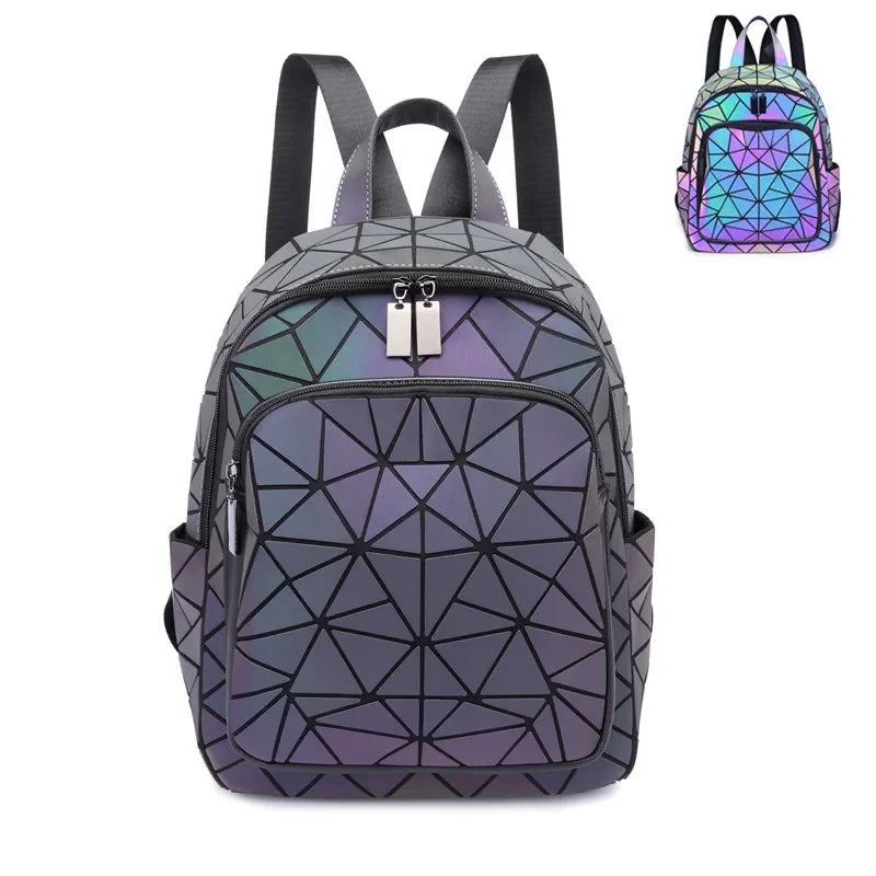 Sac à dos femme en PVC holographique motif géométrique