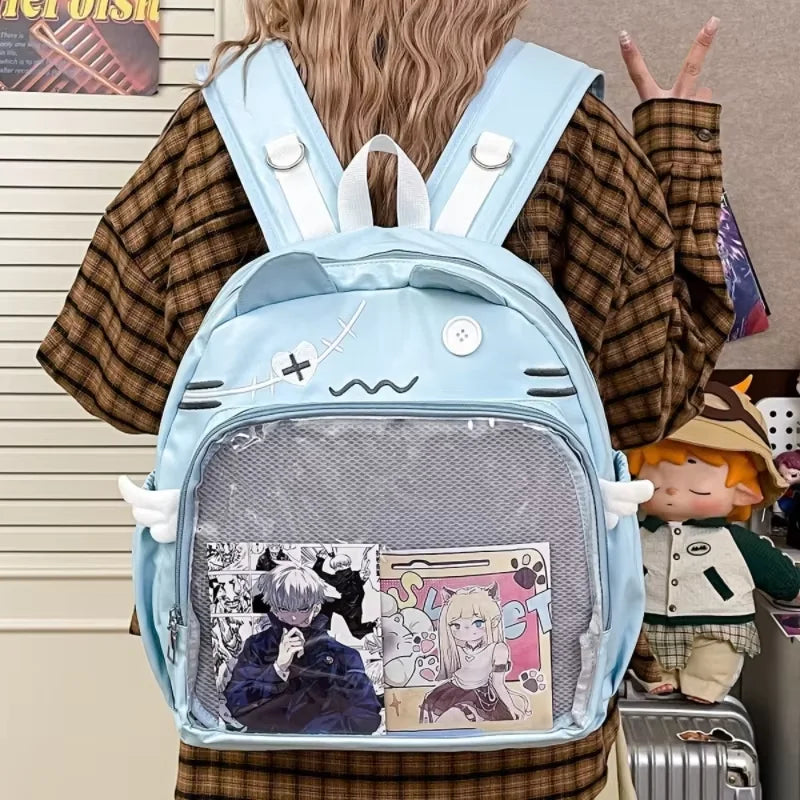Sac à dos chat avec poche transparente à badges