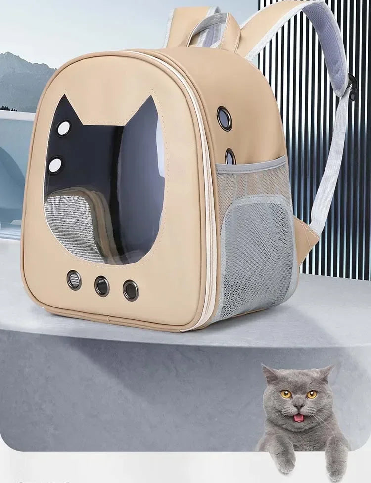 Sac à dos chat en similicuir avec fenêtre tête de chat
