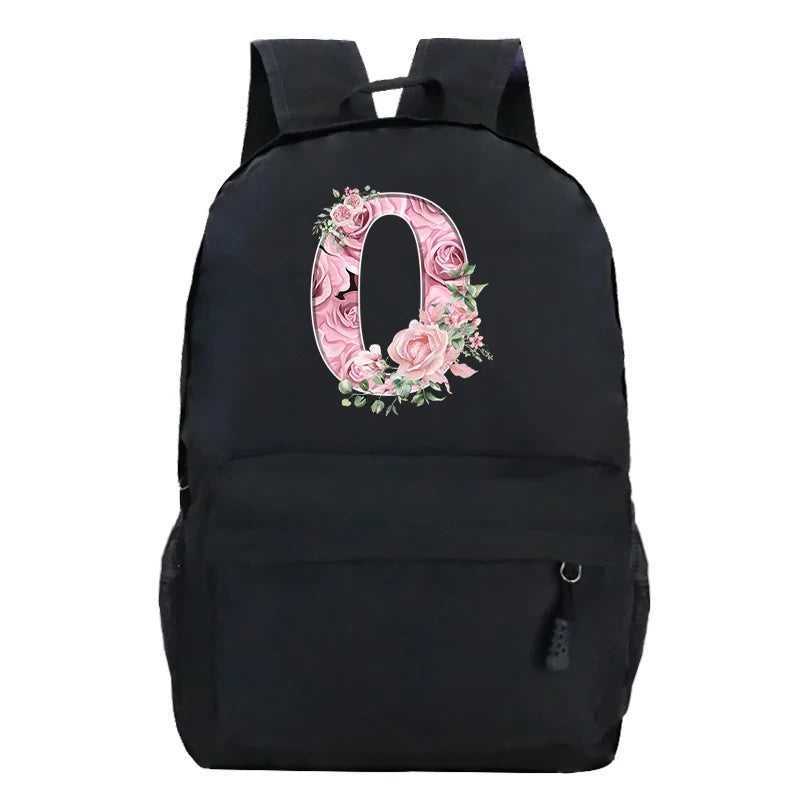 Sac à dos scolaire en toile Oxford motif lettre fleurie