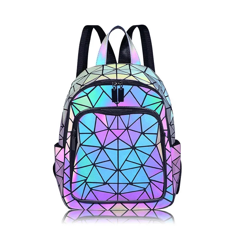 Sac à dos femme en PVC holographique motif géométrique