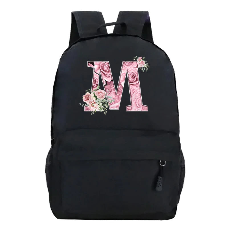 Sac à dos scolaire en toile Oxford motif lettre fleurie