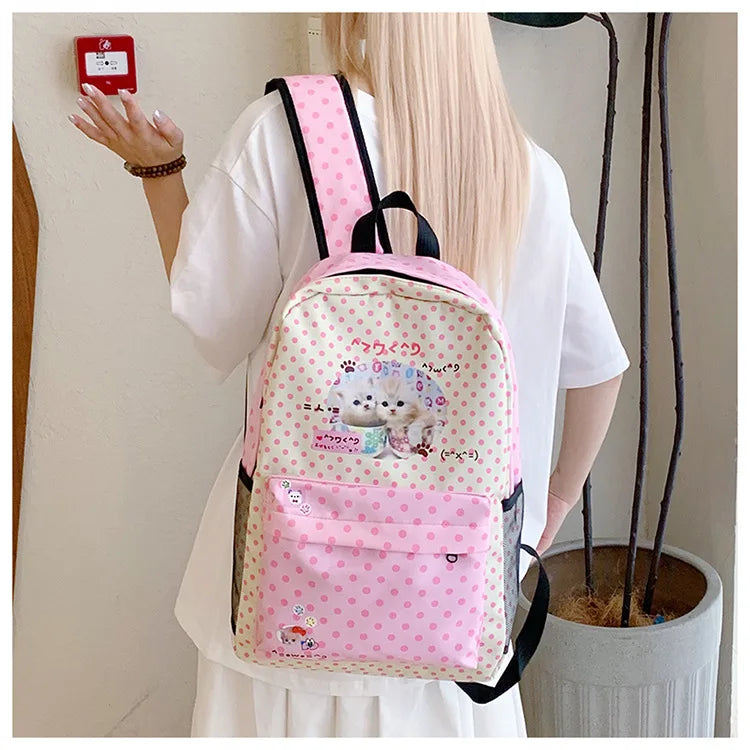 Sac à dos femme à pois motif chat rose