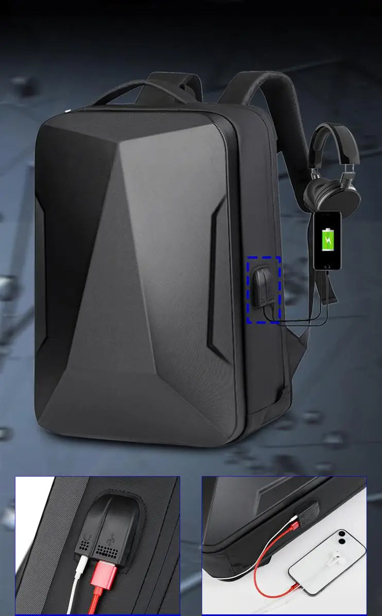 Sac à dos homme coque rigide anti-vol avec port USB