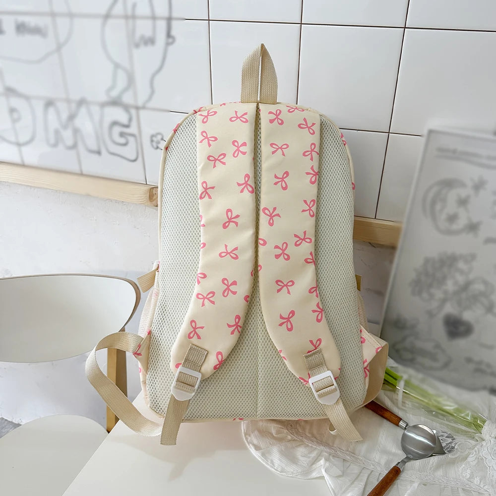 Sac à dos scolaire motif noeuds avec sacoche et trousse