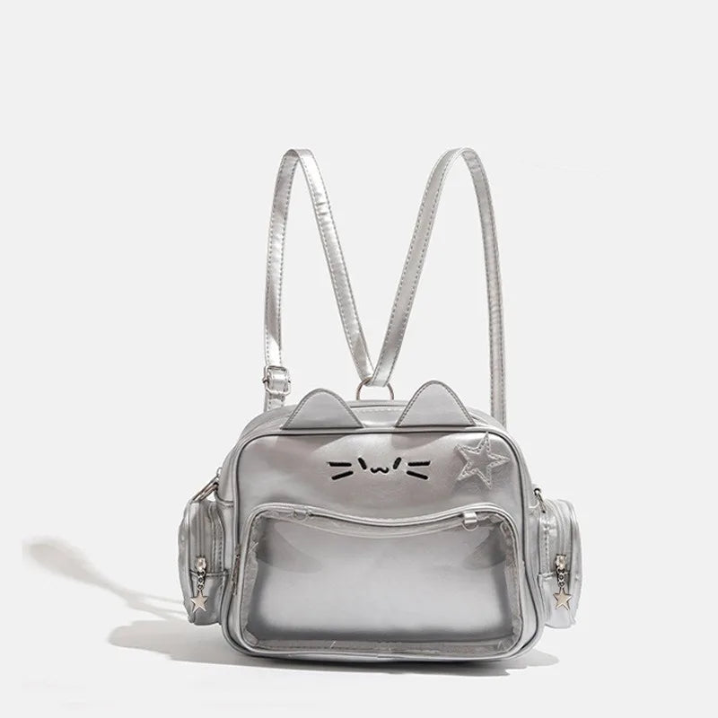 Sac à dos femme chat en similicuir brodé
