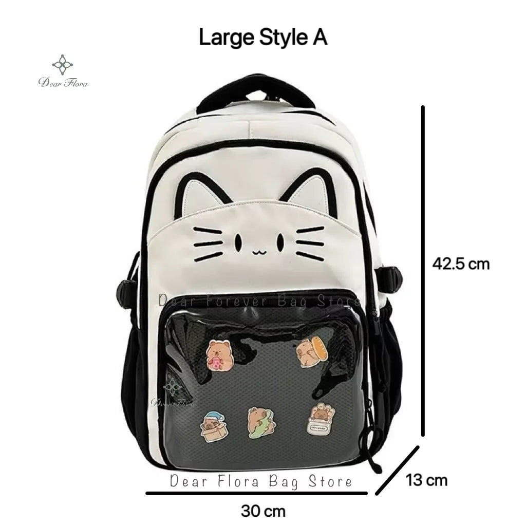 Sac à dos chat avec poche transparente pour pin's
