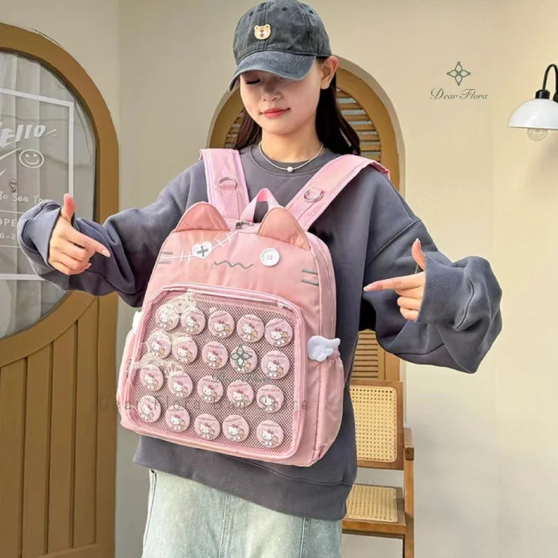 Sac à dos chat avec poche transparente à badges