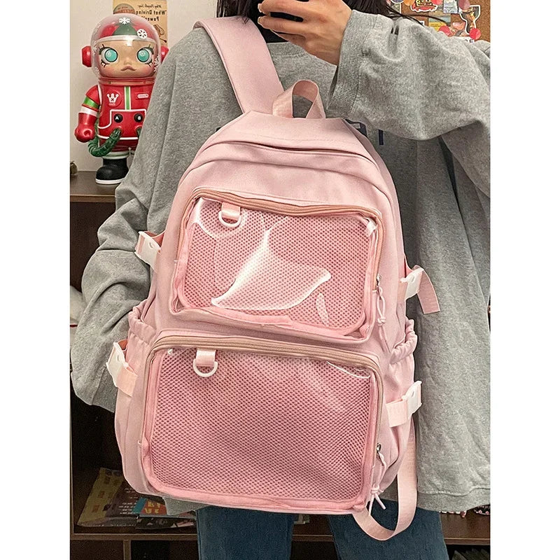 Sac à dos femme à poches frontales transparentes