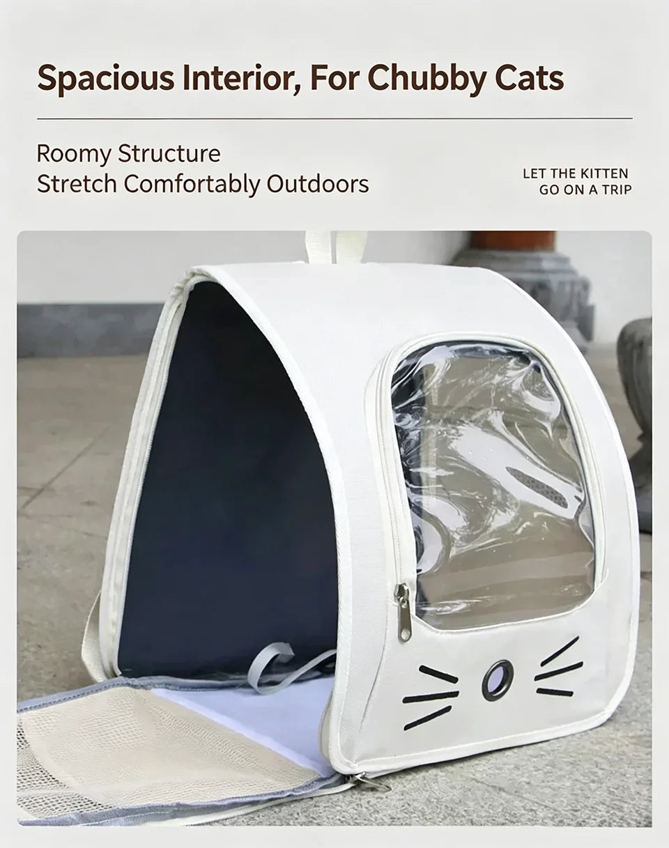 Sac à dos chat en toile oxford avec fenêtre transparente