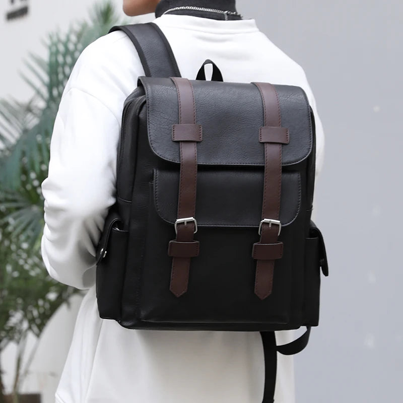 Sac à dos homme en similicuir à rabat boucles