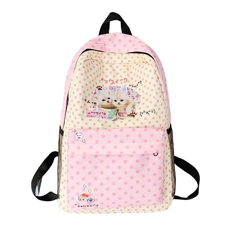 Sac à dos femme à pois motif chat rose