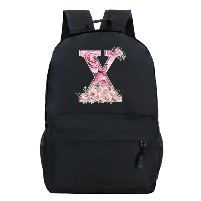 Sac à dos scolaire en toile Oxford motif lettre fleurie