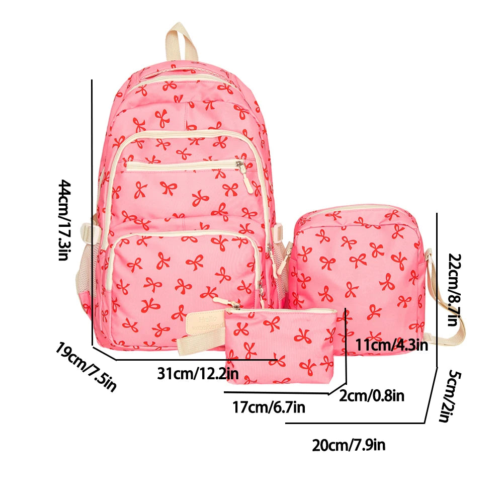 Sac à dos scolaire motif noeuds avec sacoche et trousse