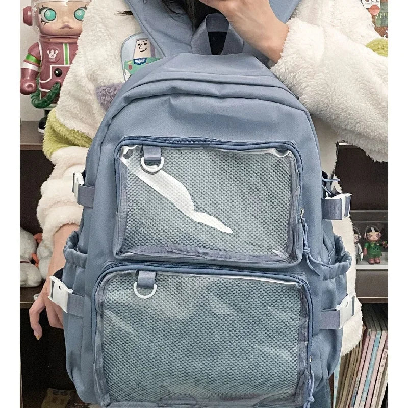 Sac à dos femme à poches frontales transparentes