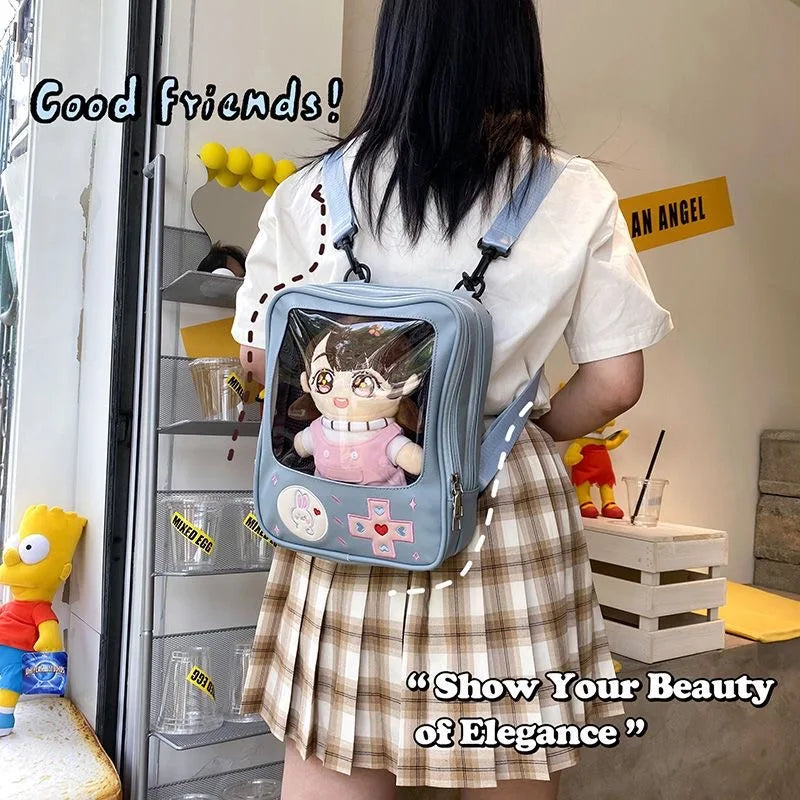 Sac à dos femme à poche transparente et broderies