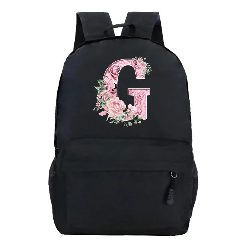 Sac à dos scolaire en toile Oxford motif lettre fleurie