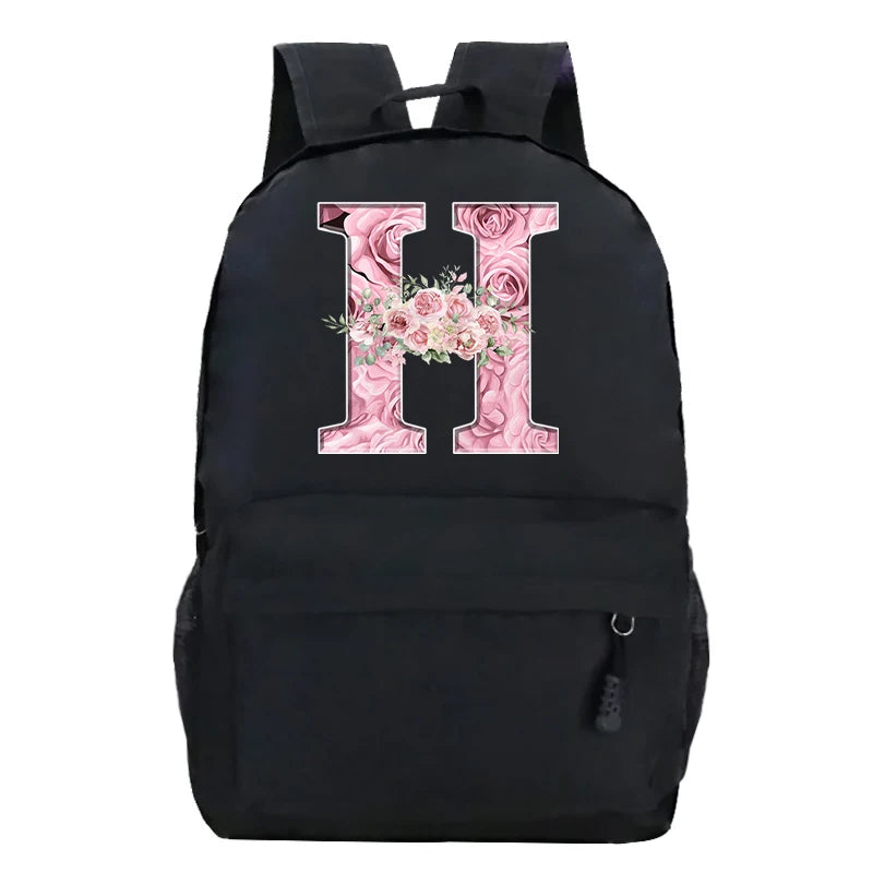 Sac à dos scolaire en toile Oxford motif lettre fleurie
