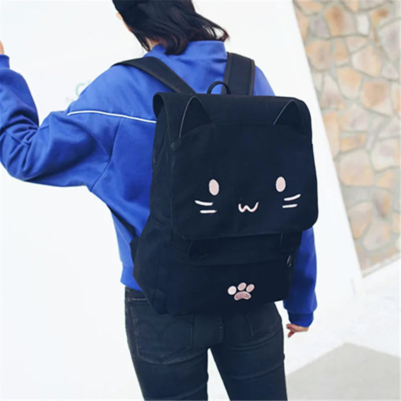 Sac à dos chat en toile avec oreilles 3D