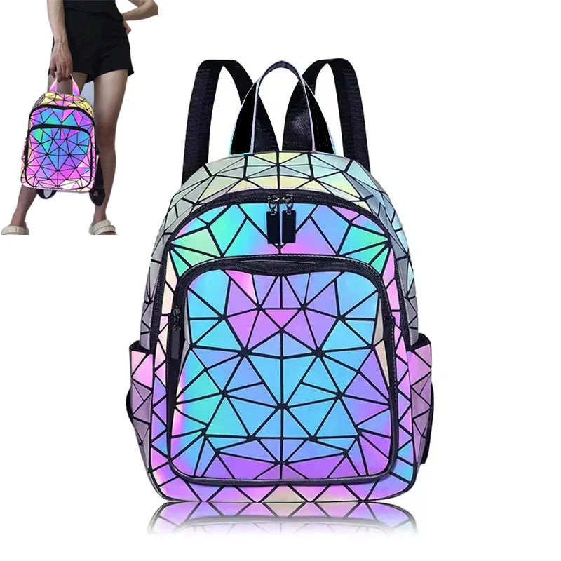 Sac à dos femme en PVC holographique motif géométrique