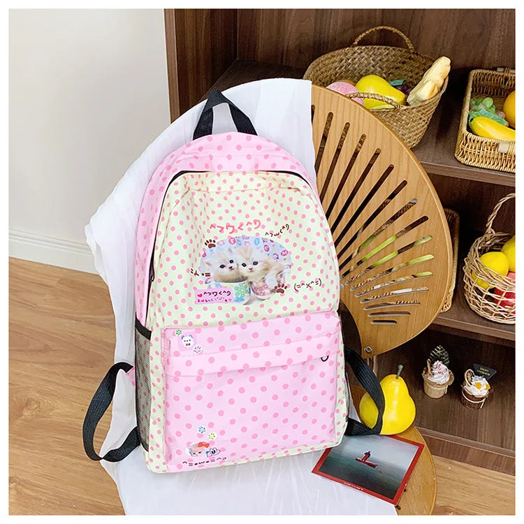 Sac à dos femme à pois motif chat rose
