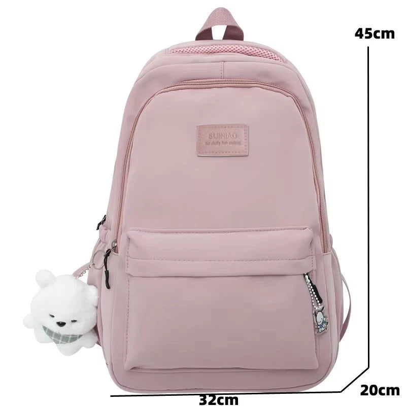 Sac à dos scolaire en nylon avec breloque peluche