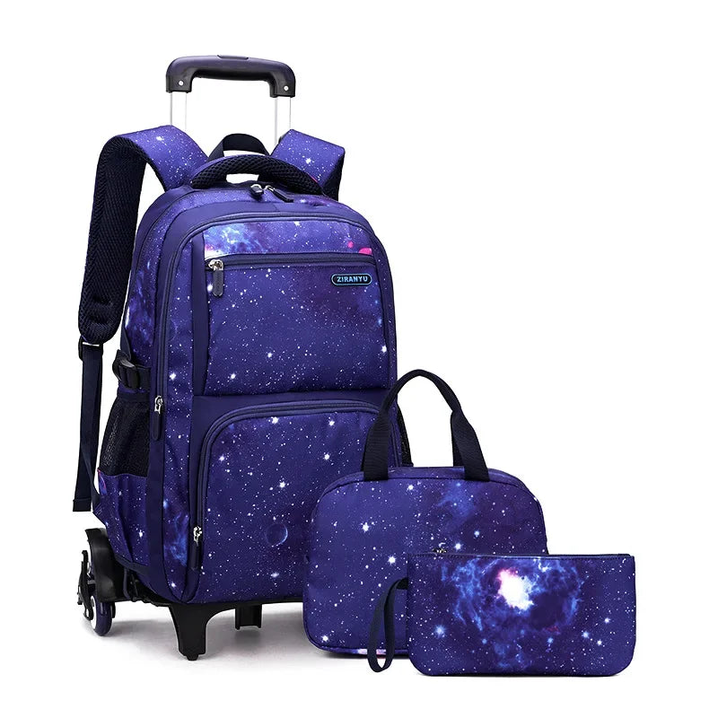 Sac à dos à roulettes garçon motif galaxie