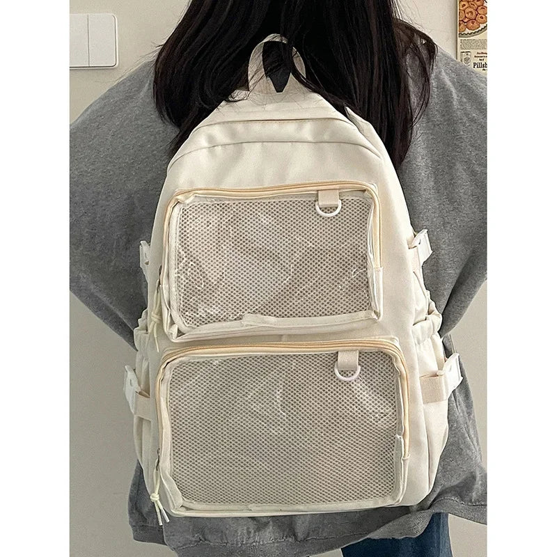 Sac à dos femme à poches frontales transparentes