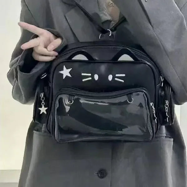 Sac à dos femme chat en similicuir brodé