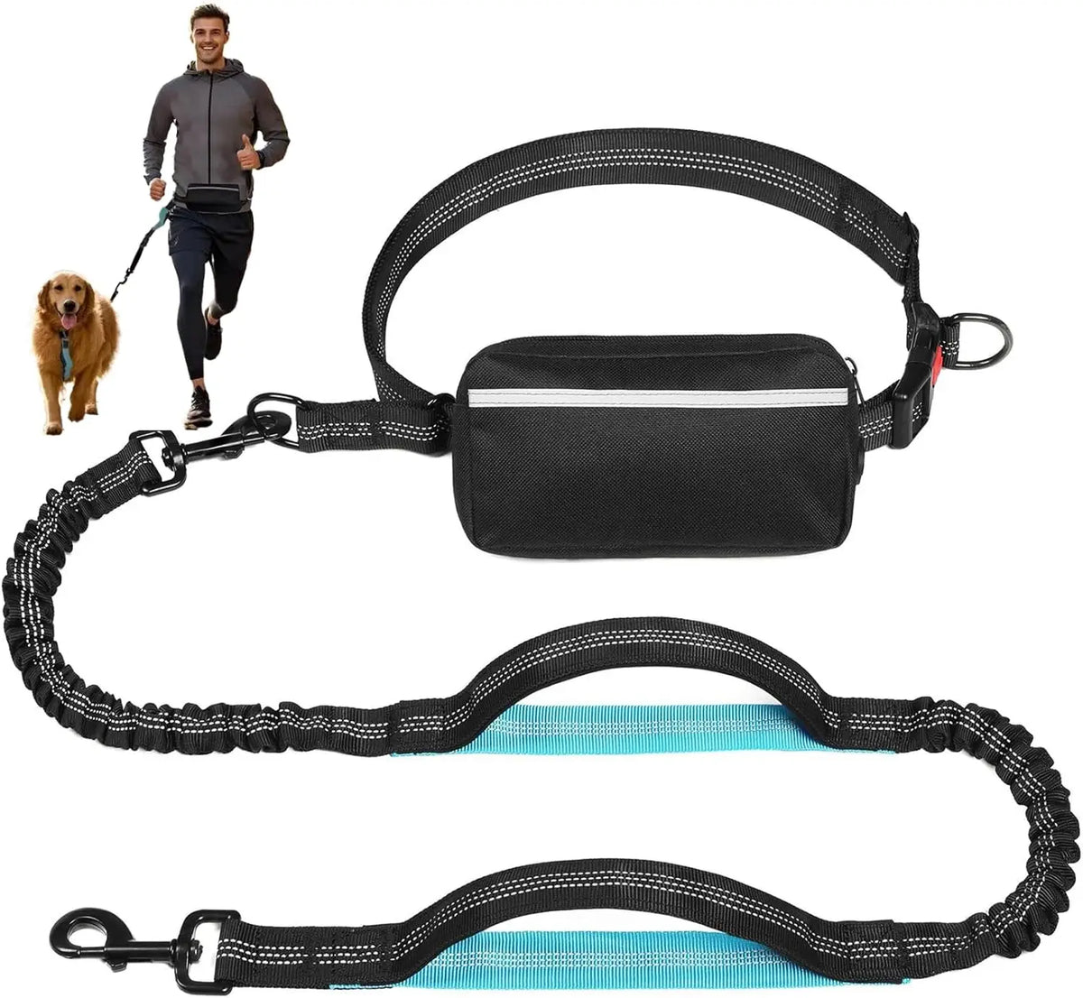 Laisse mains libres pour chien avec ceinture et pochette