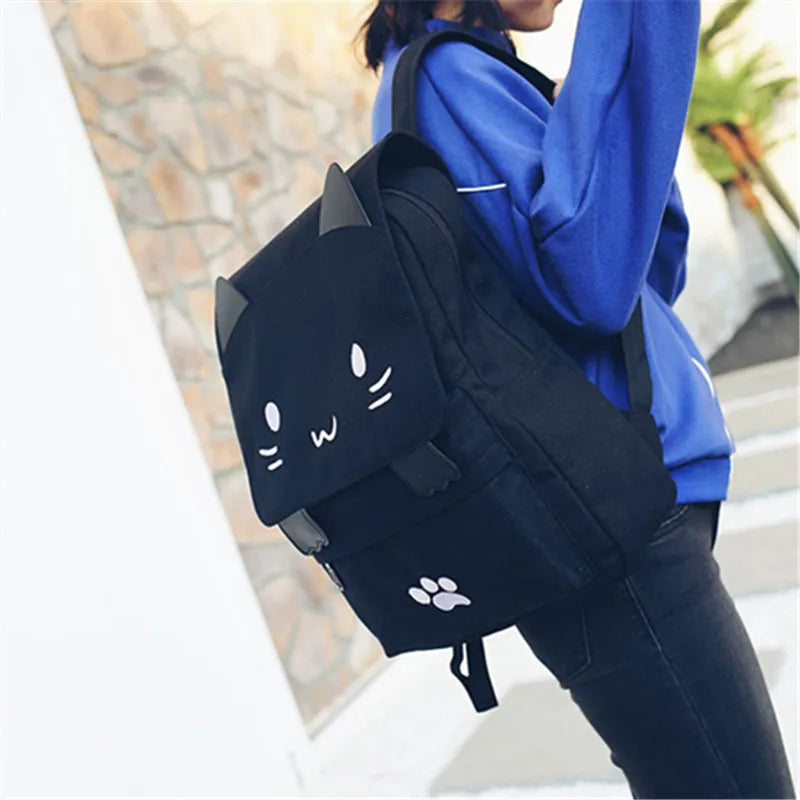 Sac à dos chat en toile avec oreilles 3D