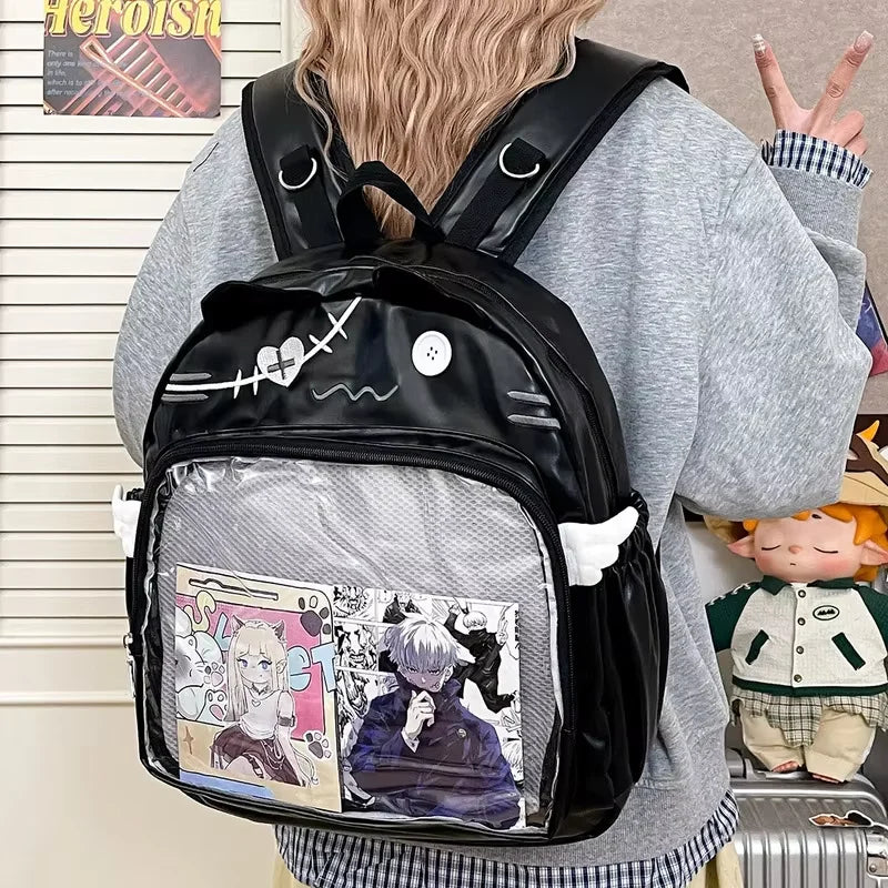 Sac à dos chat avec poche transparente à badges