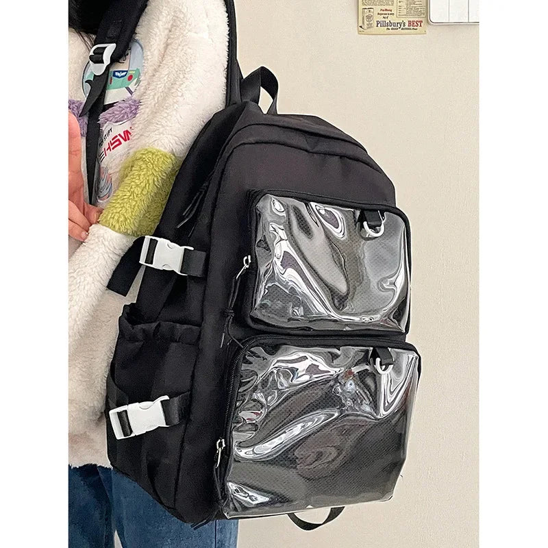 Sac à dos femme à poches frontales transparentes